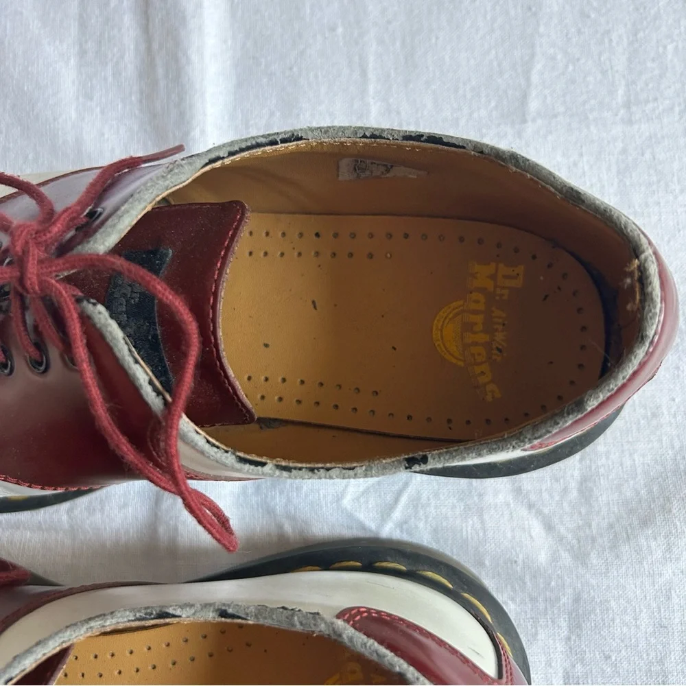 Dr. Martens | White and Burgundy Oxford Style Lace Up Shoes - Picture 10 of 16